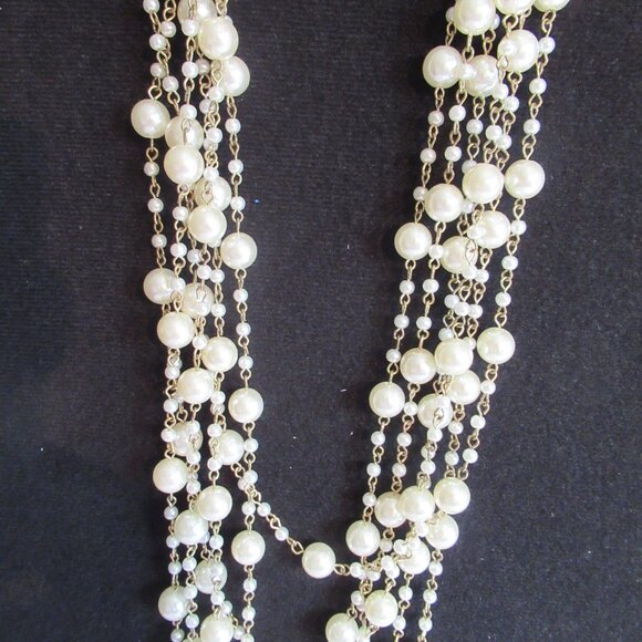 6 Strands, Champagne Pearl Necklace, Gold, 20" Long, Luxury, Faux, - Picture 3 of 14